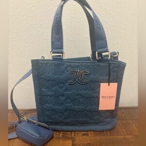 Juicy Couture Blue Quilted Logo Tote with Gold Hardware